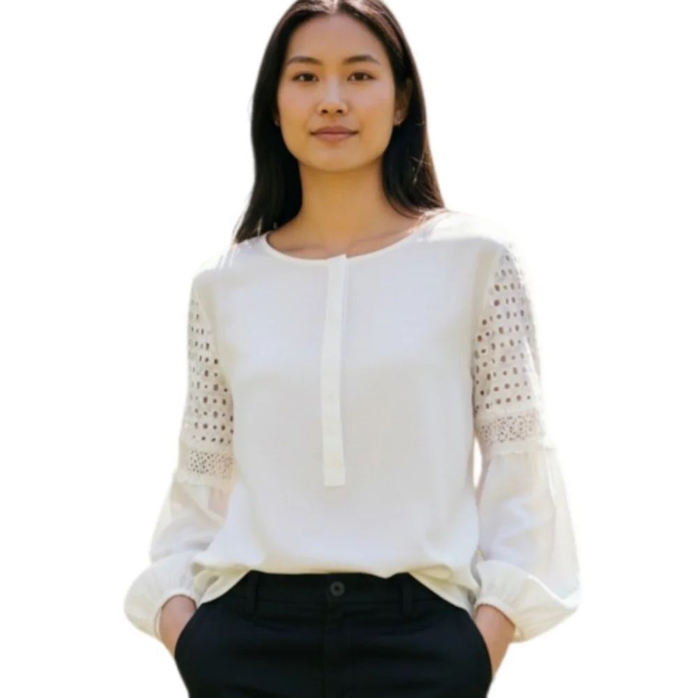 LOFT IVORY BOHO-INSPIRED BLOUSE SZ.M EUC.